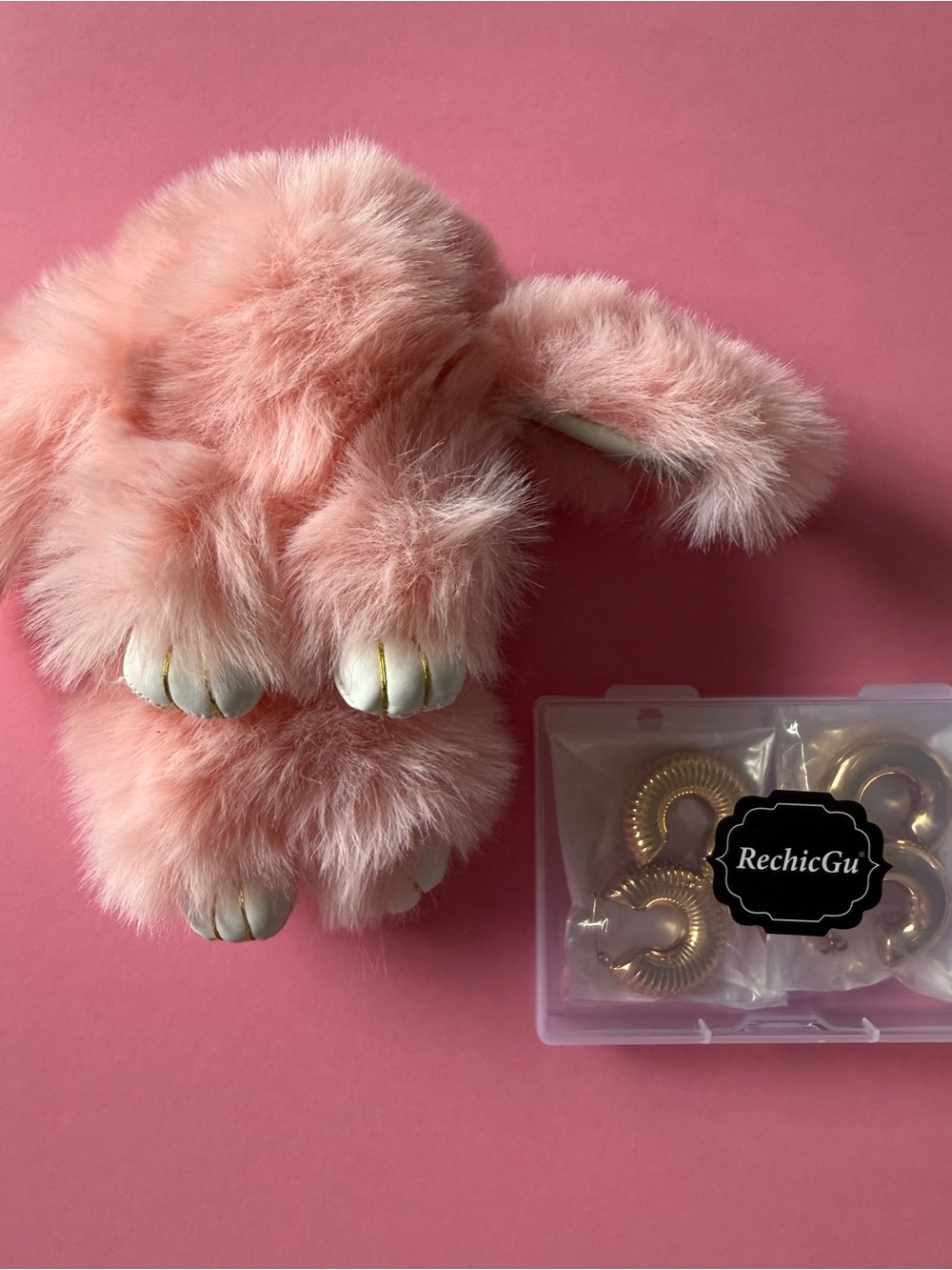 Pink Fuzzy Bunny Keychain Plush for Kids